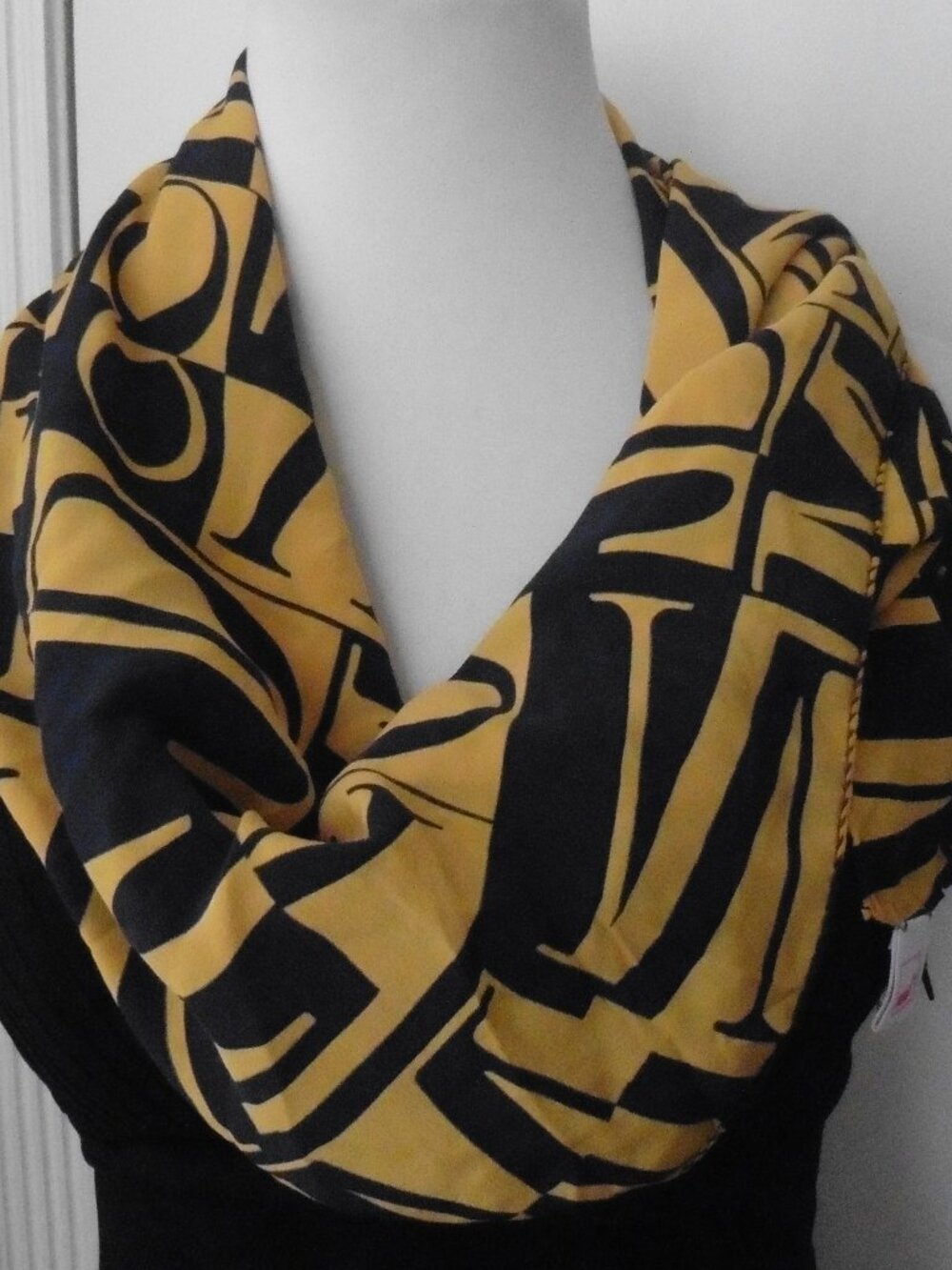 MONDI Italy Yellow & Black 100% Silk Logo Scarf 33" x 33"